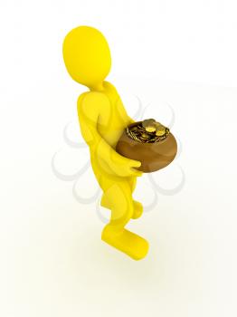 Royalty Free Clipart Image of a Person Carrying a Pot of Gold