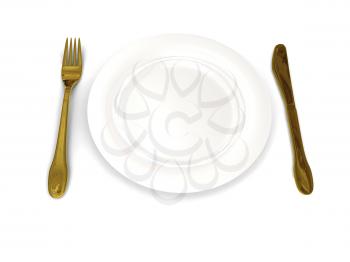 Royalty Free Clipart Image of a Plate With Utensils