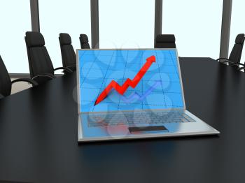 Royalty Free Clipart Image of a Laptop on a Conference Table