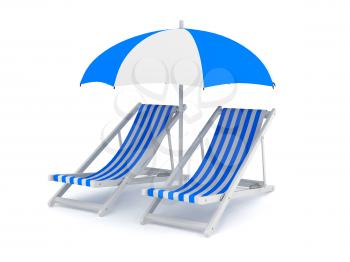 Royalty Free Clipart Image of Two Chairs Under an Umbrella