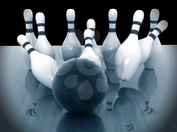 Royalty Free Clipart Image of a Bowling Ball and Pins