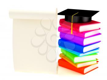 Royalty Free Clipart Image of a Graduation Cap on Books