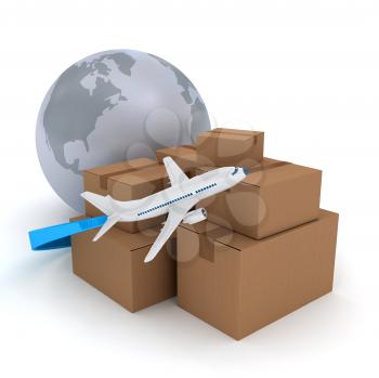 Royalty Free Clipart Image of an Airplane and Boxes