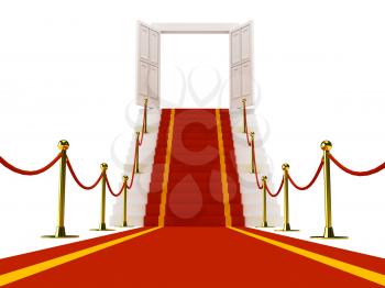 Royalty Free Clipart Image of a Red Carpet on a Staircase