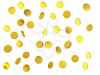 3d rendered failing golden coins, isolated on white