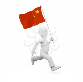 Royalty Free Clipart Image of a Man Holding a Chinese Flag