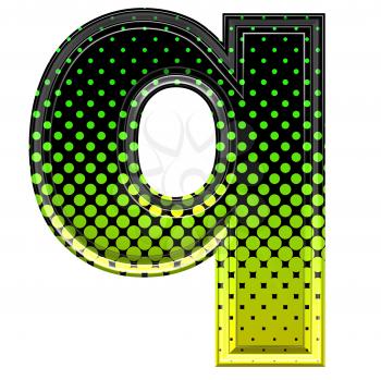 Halftone 3d lower-case letter q