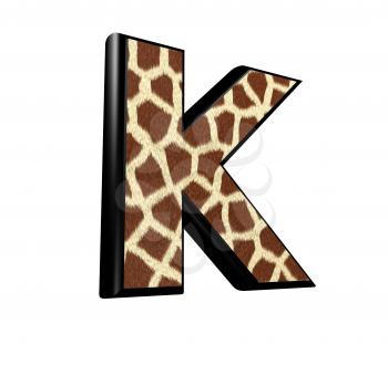 3d letter with giraffe fur texture - K