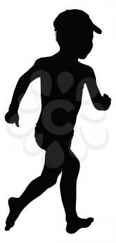 Running child silhouette on white background