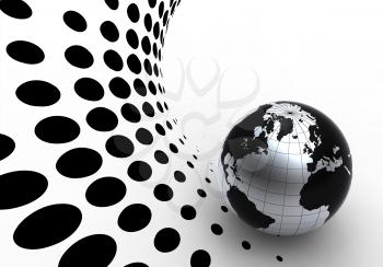 3d silver globe on halftone background