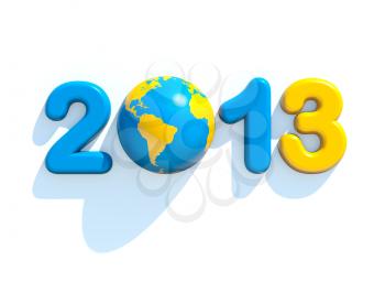 New year 2013 3d shape on white background with glossy globe