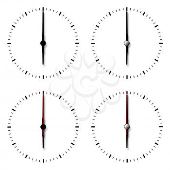 Set of clocks without numbers isolated on white background.