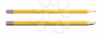 Set of Yellow Pencils Isolated on White Background. Illustration with High Detail.