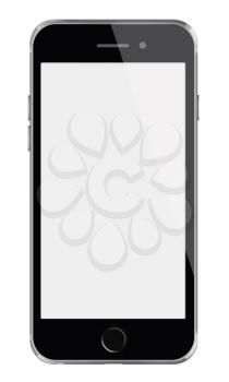 Mobile smart phone with white screen isolated on white background. Highly detailed illustration.