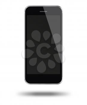 Realistic modern touchscreen phone. With light shadows under smartphone. Isolated on white background. Empty screen. Highly detailed illustration.