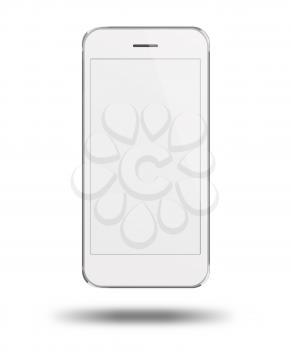 Realistic modern touchscreen phone. With light shadows under smartphone. Isolated on white background. Empty screen. Highly detailed illustration.