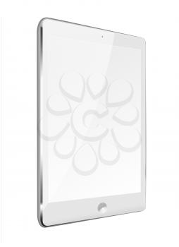 Realistic tablet computer with black screen isolated on white background. Highly detailed illustration.