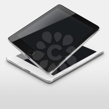 Tablet computers with black screens on gray background. Highly detailed illustration.