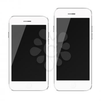 Mobile smart phones with black screen isolated on white background. Highly detailed illustration.