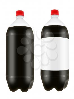 Refreshing cola drink in two liter plastic bottles isolated on white background. Highly detailed illustration.