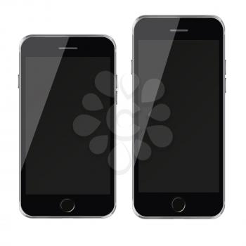 Mobile smart phones with black screen isolated on white background. Highly detailed illustration.