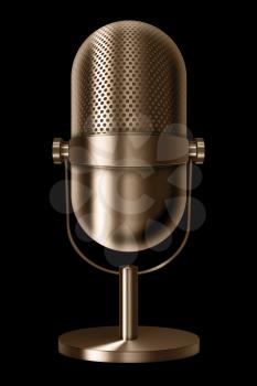 Vintage metal golden microphone isolated on white background. Highly detailed illustration.