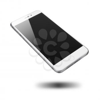 Realistic mobile phone with black screen and shadows isolated on white background. Highly detailed illustration.