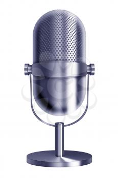 Vintage metal silver blue microphone isolated on white background. Highly detailed illustration.