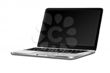 Modern laptop with black screen and shadows isolated on white background. Highly detailed illustration.