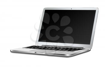Modern laptop with black screen and shadows isolated on white background. Highly detailed illustration.
