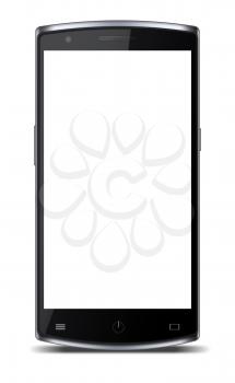 Modern mobile phone with blank white screen and shadows isolated on white background. Highly detailed illustration.