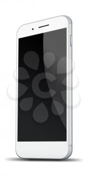 Realistic mobile phone with black screen and shadows isolated on white background. Highly detailed illustration.