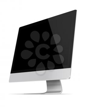 Modern flat screen computer monitor with black screen isolated on white background. Highly detailed illustration.