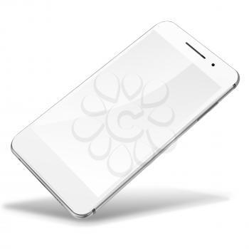 Mobile smart phone with blank screen isolated on white background. Highly detailed illustration.