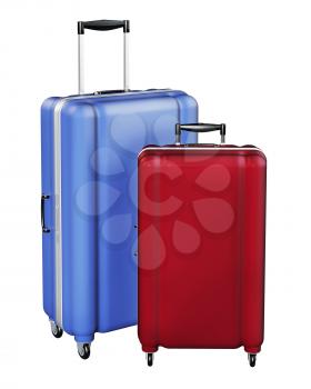 Large family polycarbonate luggages isolated on white background. 3D rendering.