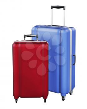 Large family polycarbonate luggages isolated on white background. 3D rendering.