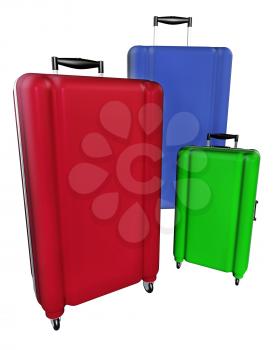 Large family polycarbonate luggages isolated on white background. 3D rendering.