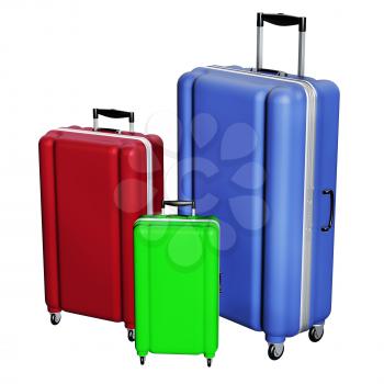 Large family polycarbonate luggages isolated on white background. 3D rendering.