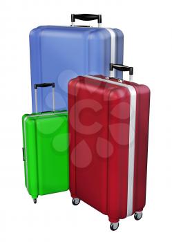 Large family polycarbonate luggages isolated on white background. 3D rendering.