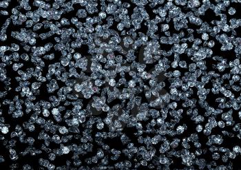 Diamonds on black background. Detailed illustration. 3D rendering.