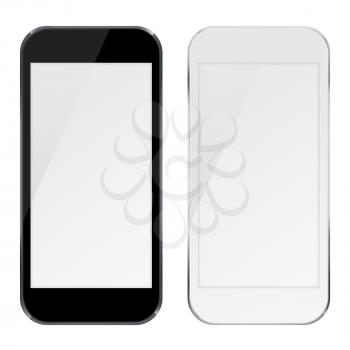 Smart phones with white screens isolated on white background. 3D illustration.