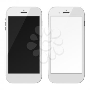 Smart phones with black and blank screens isolated on white background. 3D illustration.