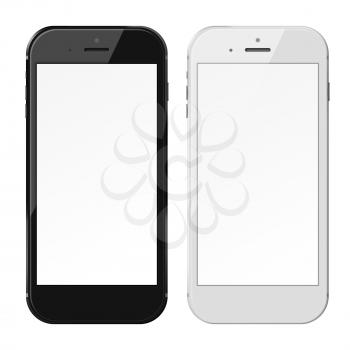 Smart phones with blank screens isolated on white background. 3D illustration.