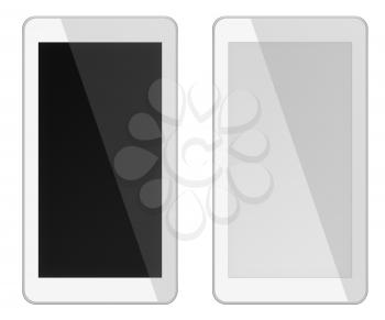 Smart phones with black and blank screens isolated on white background. 3D illustration.