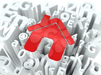 Red Home Sign on Alphabet Background. Background for Your Blog or Publication.