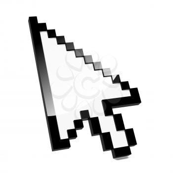 Pixelated black clean shiny arrow pointer. Isolated on white.