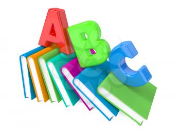 ABC Letters with Group of Books. Isolated on White.