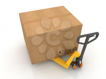 Cardboard Boxes on Pallet Truck Isolated on White