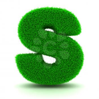 3D Green Grass Letter on White Background