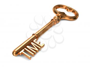 Time - Golden Key on White Background. 3D Render. Business Concept.